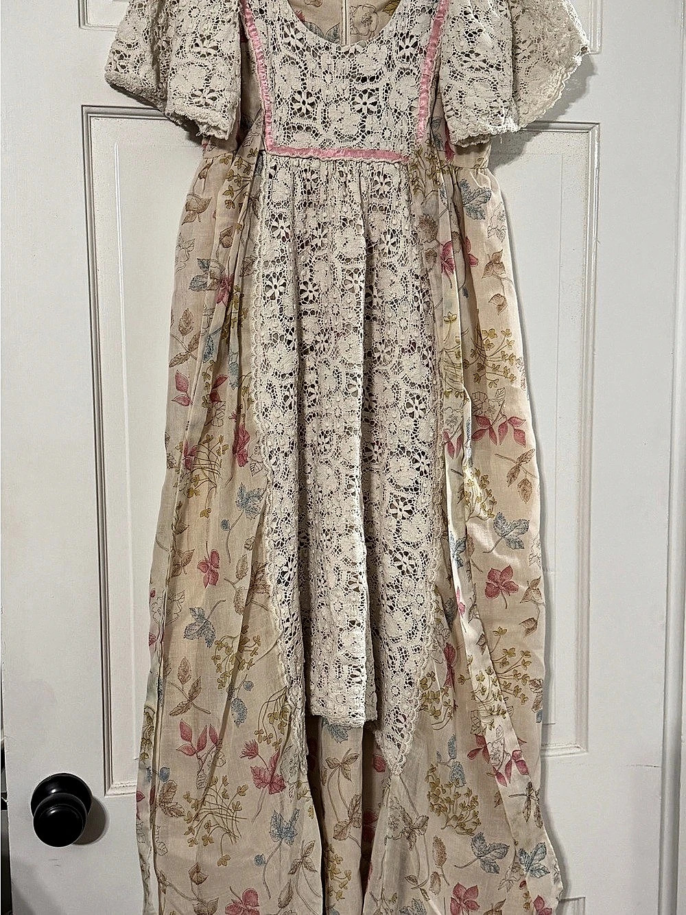 Vintage 1970s Joy Stevens Cottage-core Floral Lace Maxi Dress